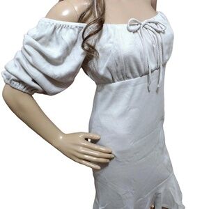 Gilli Women's Light Gray Beige Off Shoulder Sweetheart Neckline Ruffle Hem Dress